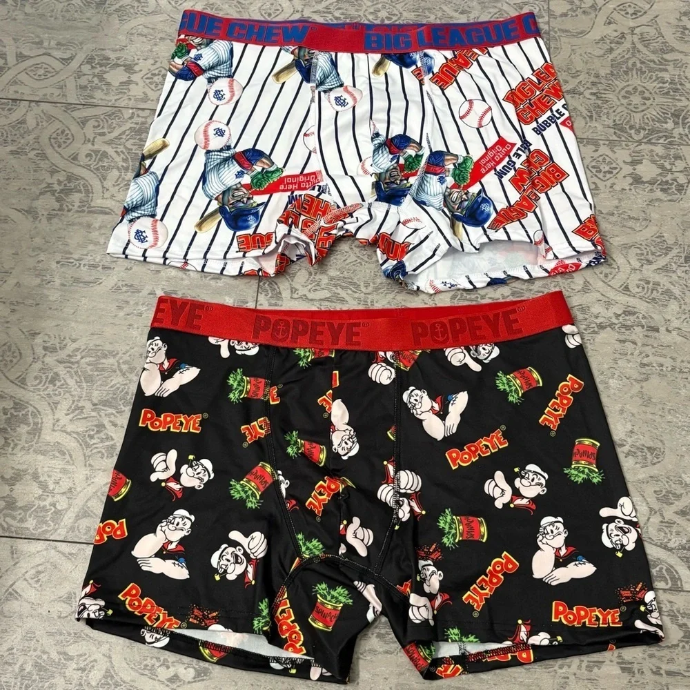 NEW | (2) Cartoon Boxer Brief Underwear | Popeye & Big League Chew Baseball | L
